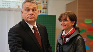 Hungarian Prime Minister Viktor Orban casts his vote in the referendum.