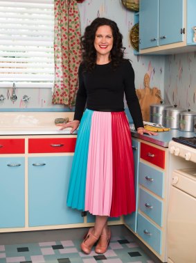 Annabel Crabb looks right at home in the Ferrones' 1950s kitchen.