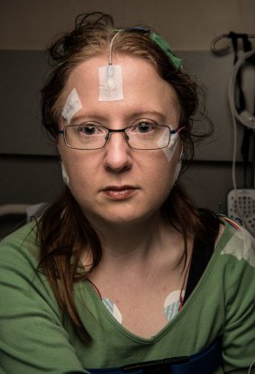 Kathrin Bain is fitted with sensors which will monitor her sleep.  