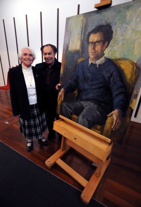 Composer Larry Sitsky and Sister Mary Brady  with her 1971 award-winning portrait of him.
