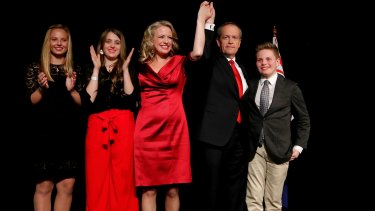 Bill Shorten with his family and niece at Labor's election night function.