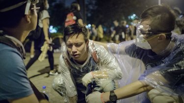 Police used pepper spray on some pro-democracy protesters.