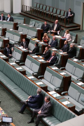 Malcolm Turnbull and Christopher Pyne listen to Warren Entsch introduce the bill.