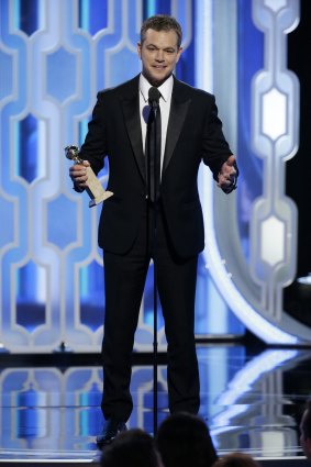  Matt Damon accepts the award for best actor in a motion picture comedy for The Martian.