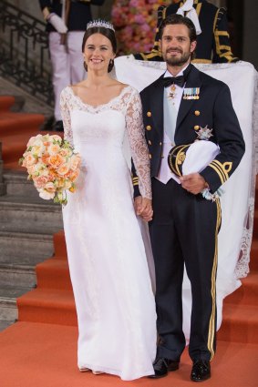 Prince Carl Philip of Sweden with his new wife, Princess Sofia, Duchess of Varmland, after their marriage on June 13, 2015, in Stockholm, Sweden.