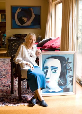 Barbara Blackman in 2010 with an early portrait of her by ex-husband Charles Blackman.