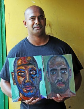 Myuran Sukumaran with two self portraits.