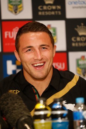 Homecoming: Sam Burgess is all smiles after returning to Sydney in November. 