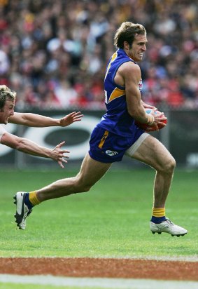 Judd in full flight during the 2005 grand final against the Sydney Swans.