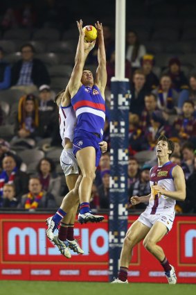 Tom Boyd takes a mark against the Brisbane Lions on the weekend.