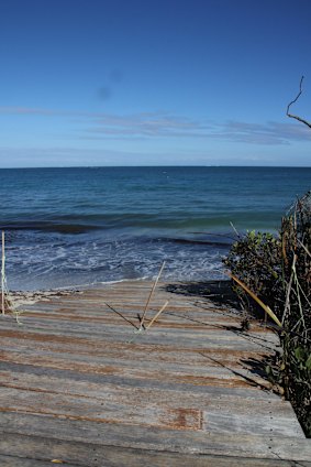 This was once a jetty on the Seabird beachfront; now, its truncated edge hangs out over a cliff many metres above what is now the 'beach'.  