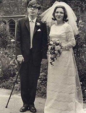 Stephen Hawking with Jane Wilde Hawking, who he married in 1965 after his diagnosis with ALS. A new biopic is based on her book <i>Travelling to Infinity: My Life with Stephen</i>.