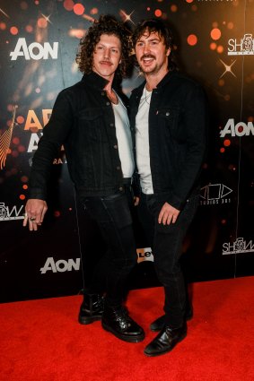Adam Hyde and Reuben Styles walk the red carpet ahead of the 2018 Australasian Performing Right Association music awards.