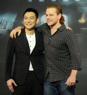 Matt Damon with fellow actor Andy Lau at 'The Great Wall' press conference in Beijing. 