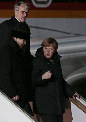 German Chancellor Angela Merkel arrives in Moscow.