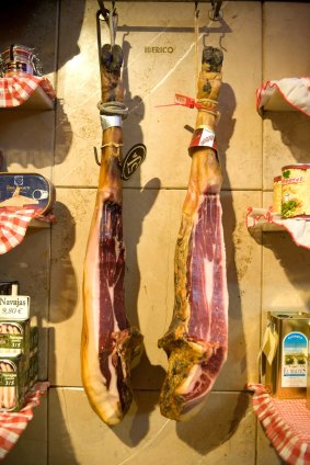 Dry-cured legs of jamon iberico de bellota.