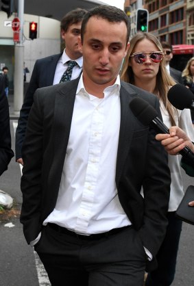 Luke Lazarus leaves court after being found not guilty of rape.