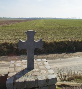 The former Bullecourt battlefield, as it looks now, with one of the identified Digger crosses.