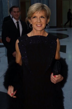 Grand entrance: Julie Bishop arrives at the Midwinter Ball at Parliament House in Canberra in June. 