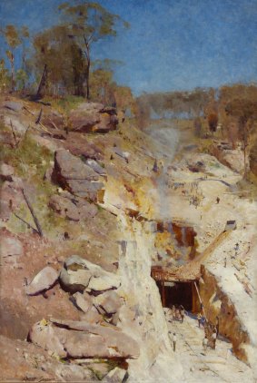Arthur Streeton's <i>Fire's On</i> (1891) captured a moment during the construction of the railway line across the Blue Mountains.