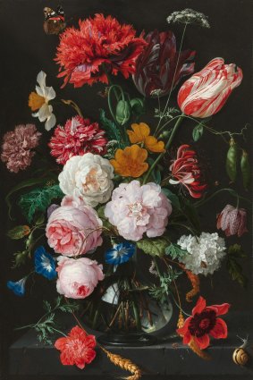 Jan Davidsz de Heem's Still life with flowers in a glass vase.
