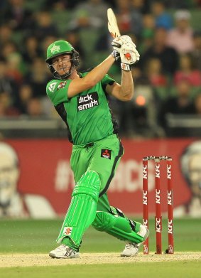 James Faulkner hits a boundary during the BBL game against Sydney Sixers at the MCG on Monday night.