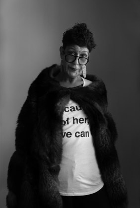 Boonwurrung elder Carolyn Briggs, whose T-shirt reads: ''Because of her we can.''