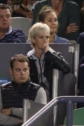 Andy Murray's mum Judy Murray watches him in his semifinal match against Tomas Berdych of the Czech Republic at the Australian Open.