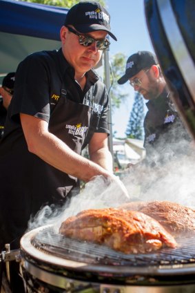 Sizzling hot hobby: barbecue competitors in action in last year's Meatstock festival in Sydney. Meatstock is on at Melbourne Showgrounds this weekend.