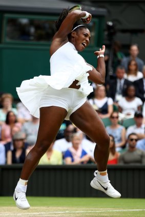 Powerful: Serena Williams iin full flight.