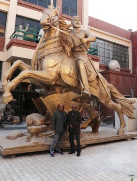 The Shivaji statue sculptors, Anil and Ram Sutar with the approved model for the statue that will be twice as tall as the Statue of Liberty.