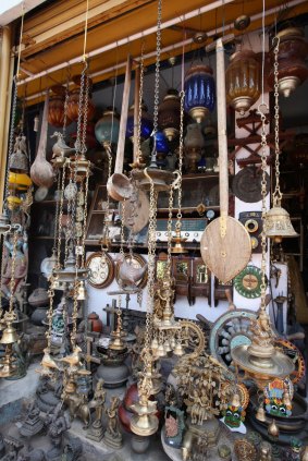 Antique treasure trove: Brass goods for sale on Cochin Synagogue Lane.