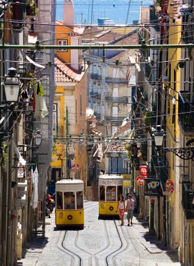 The funicular railway tram, in the Bairro Alto district of Lisbon.