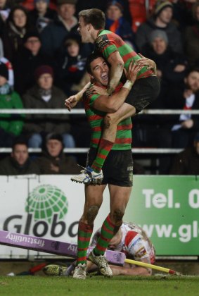 Joel Reddy celebrates as he scores Souths' seventh try.