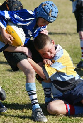 'Concussion common': primary school children playing rugby in Sydney.