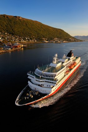 The Coastal Express (Hurtigruten) in Tromso harbour. 