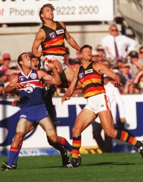 Tony Modra flies high for Adelaide.