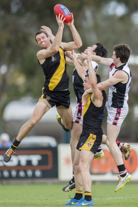 Rochester's Chris Sanders takes a mark in last week's loss to Benalla. 