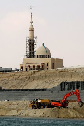 Construction work on Egypt's New Suez Canal project.