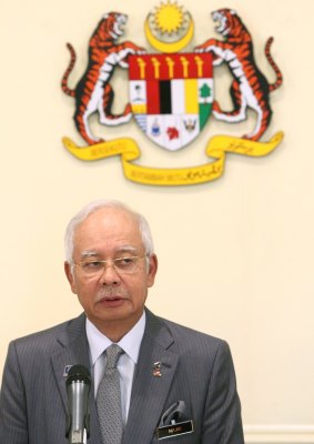 Malaysian Prime Minister Najib Razak at a press conference on Tuesday.