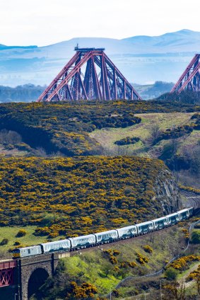 Caledonian Sleeper nears Forth Rail Bridge.