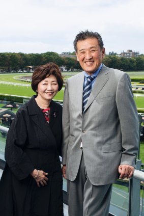 High-profile visitors: Japanese owner Katsumi Yoshida and his wife at Randwick.