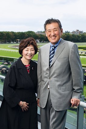 High-profile visitors: Japanese owner Katsumi Yoshida and his wife at Randwick.