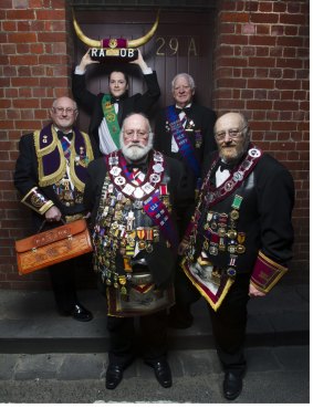 Members of the Royal Antediluvian Order of Buffaloes. Les Williams (left), Simon Duane (holding horns) Ray ''Moses'' McDonald (front middle ) Noel Dunstan (back right) and Graeme Boden.