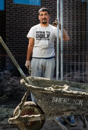Asylum seeker Hamid, a Hazara Afghan, received work rights three weeks ago and is now working as a paver and a bricklayer. 