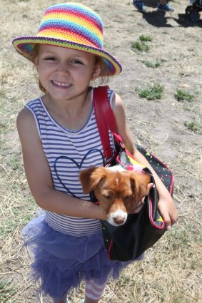 Liesel Groenewald with her canine fashion accessory at the Tyrendarra Show.