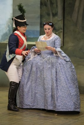 Agnes Sarkis, left, as Cherubino, and Emma Castelli as Countess in the comedy opera.