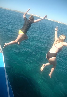 Taking the plunge at Ningaloo Reef, WA. 