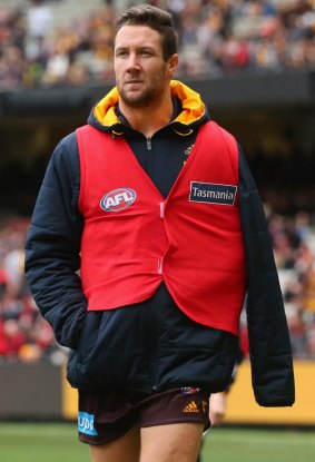 James Frawley in the subs vest after injuring his shoulder on Saturday.