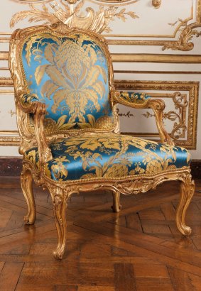Extraordinary blue-and-gold armchair made for Louis XV's mistress from Versailles.
